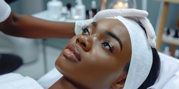 Photo black woman with face mask in beauty salon ai created