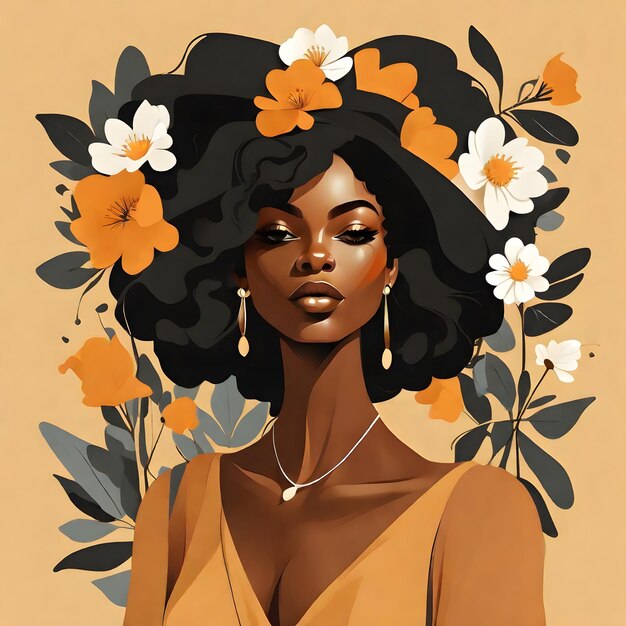 black woman with flowers ai generated background