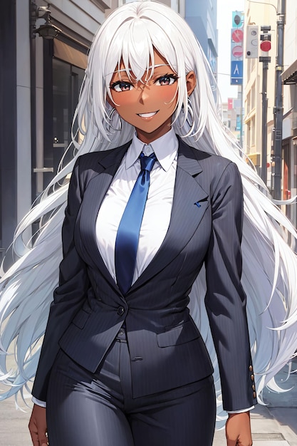 Premium AI Image  Black woman with long white hair wearing suit