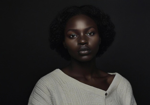 a black woman with a white sweater