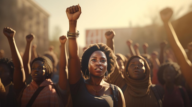 Foto donne nere marciano insieme in segno di protesta