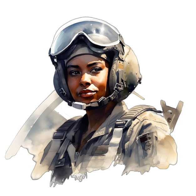 Black women military solider professional watercolor illustration