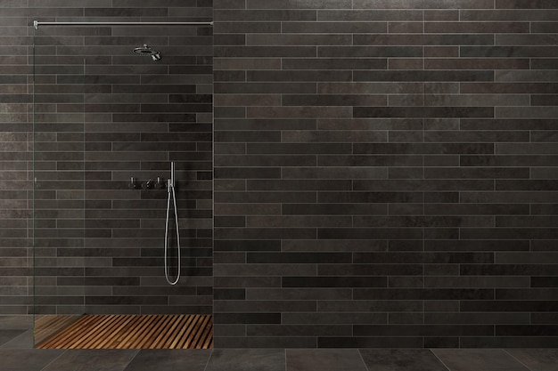 Photo black wooden bathroom shower