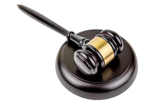 Black wooden judge gavel on white background