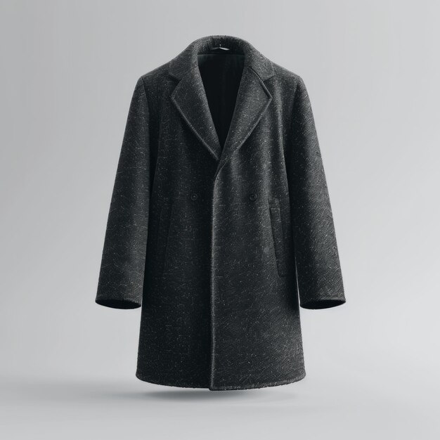 Foto un cappotto di lana nera drappeggiato su uno sfondo grigio