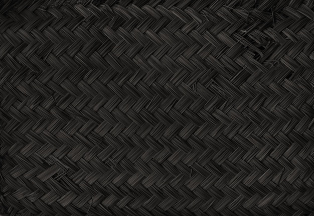 黒の編まれた竹マット テクスチャ水平背景