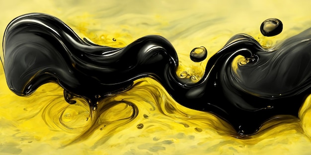 Black and yellow background with liquid paint. digital illustration