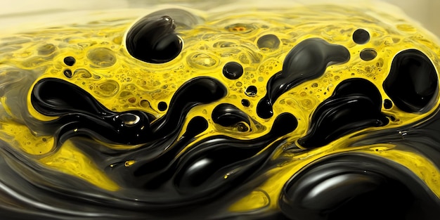 Black and yellow background with liquid paint. Digital illustration