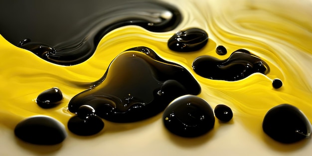 Black and yellow background with liquid paint. Digital illustration