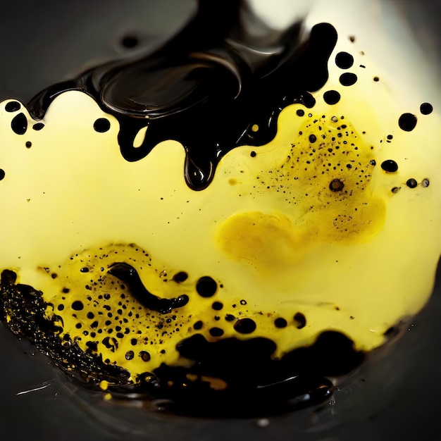 Black and yellow background with liquid paint. Digital illustration