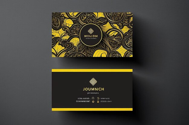 Black and yellow business card template with patterned background