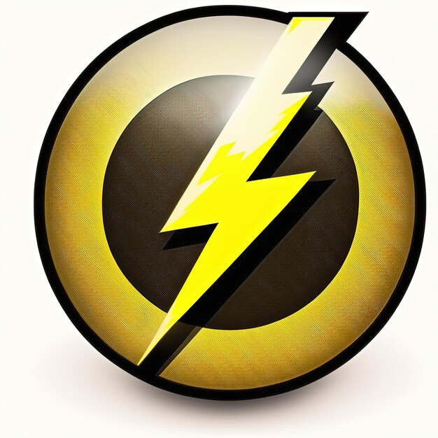 Black and yellow circle lightning icon illustration, logo, white background. Generative AI