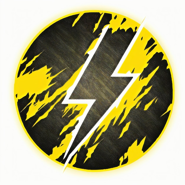 Foto illustrazione dell'icona del fulmine cerchio nero e giallo, logo, sfondo bianco. ia generativa
