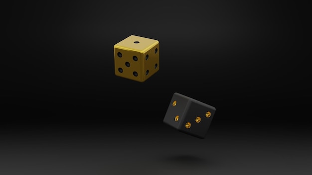 A black and yellow dice with the number 8 on it