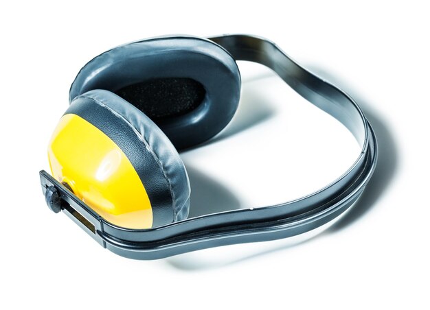 Black yellow earphones isolated on white