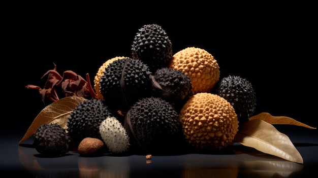 Black And Yellow Fruits On A Surface Mushroomcoreinspired Sculptures