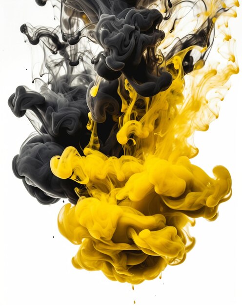 A black and yellow liquid splashes in the air.