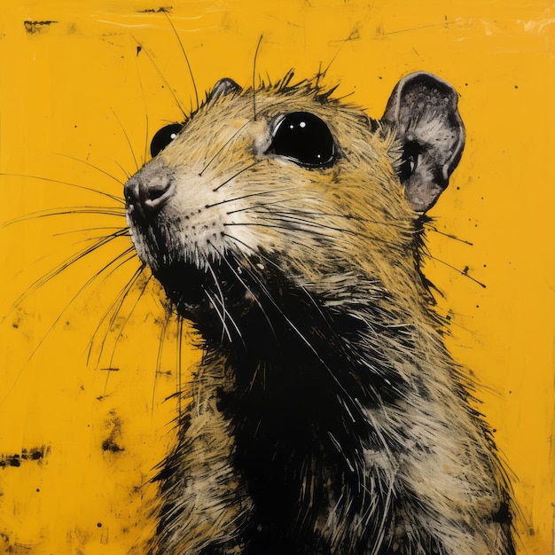 Black And Yellow Mouse Painting In The Style Of Mark Lague