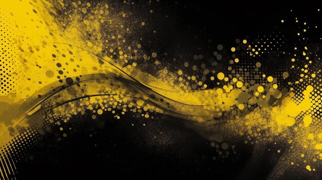 Black and yellow paint splash isolated on black background 3d illustration generative ai
