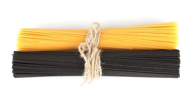 Black and yellow spaghetti isolated on white