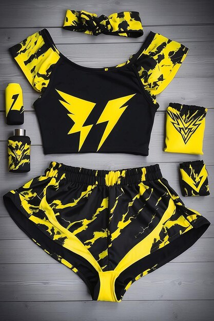 Photo black and yellow thunderbolt set