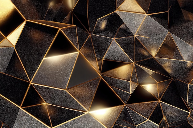 Black and yellow triangle crystal background 3d illustration 3d rendering