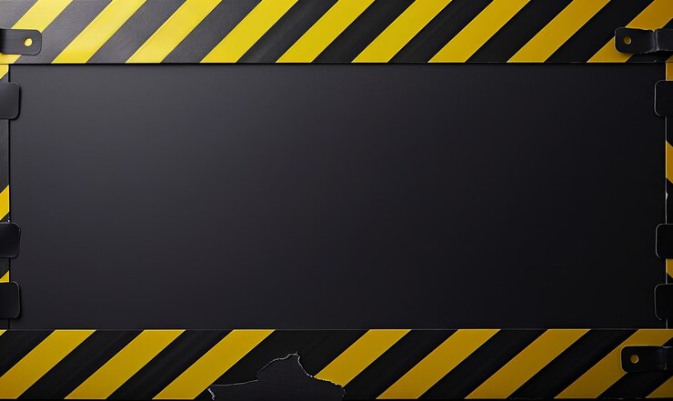 Photo black and yellow warning stripes frame a black background