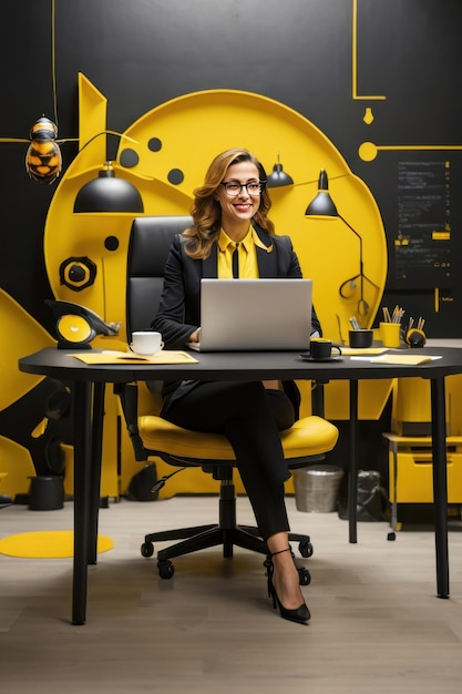 검은색과 노란색의 여성 작업실 Generative Ai