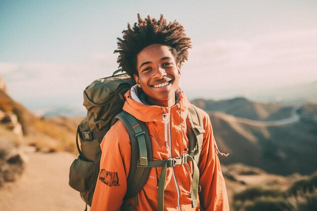 Black young boy walking on mountain top