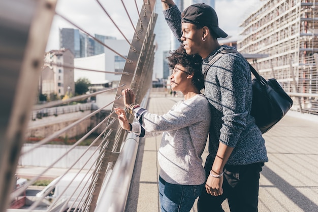 Black young couple in the city 