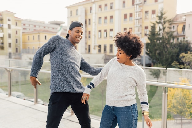 Black young couple having fun 