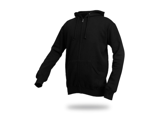 Black zip hoodie with ghost model concept isolated on plain background