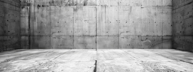 Foto blackandwhite photo of a concrete room with wooden flooring