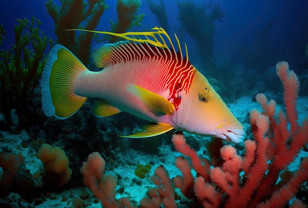 Blackbelt hogfish on coral reefs and on the ocean floor are stunning