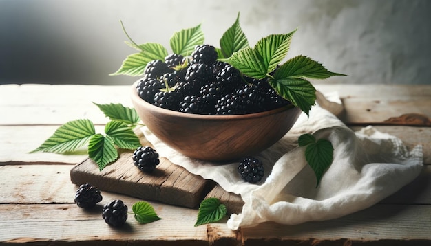 Blackberries in Antique Wooden Bowl