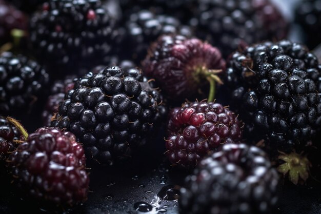 Blackberries and blackberries on a black tray