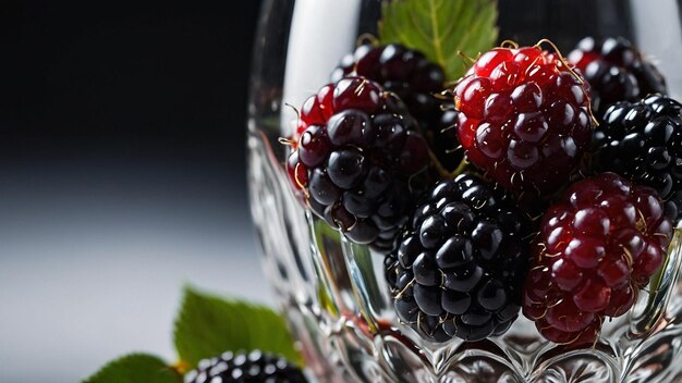 Photo blackberries in a glass tumbler