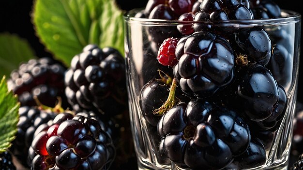 Photo blackberries in a glass tumbler