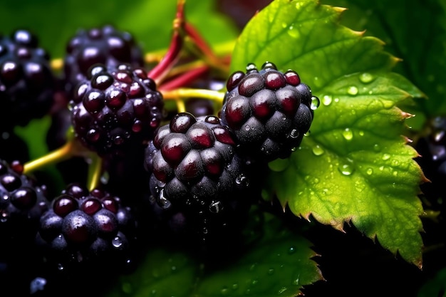 Blackberries on a green leaf