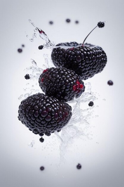 Photo blackberries splashing into water