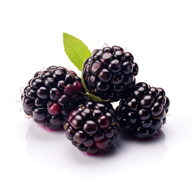 blackberries with leaves Isolated White Background