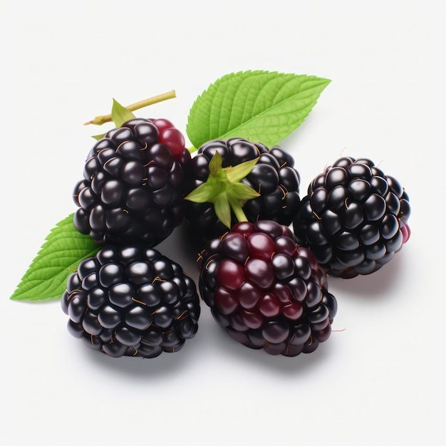 blackberries with leaves Isolated White Background