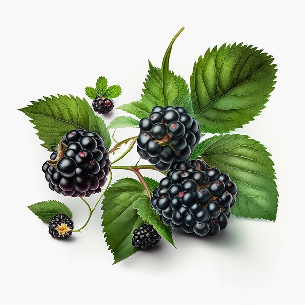 Blackberry berries isolate on white background Generative AI