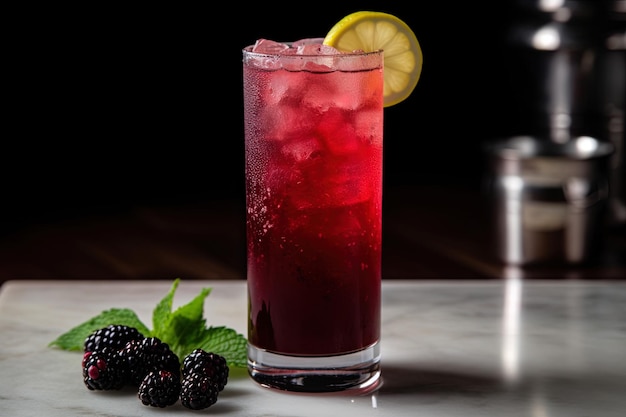 Blackberry Bramble A drink made with blackberry liqueur gin and lemon juice