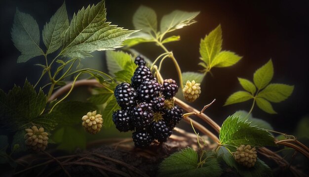 Blackberry on the branch harvest Generative AI