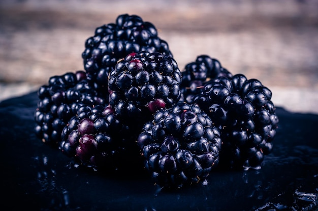 Blackberry close up on a black background