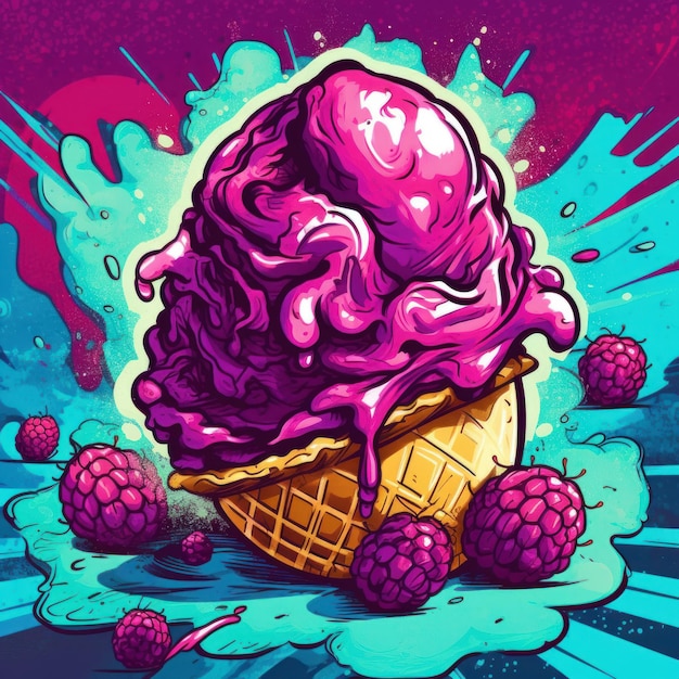 Photo blackberry cobbler ice cream in an art style