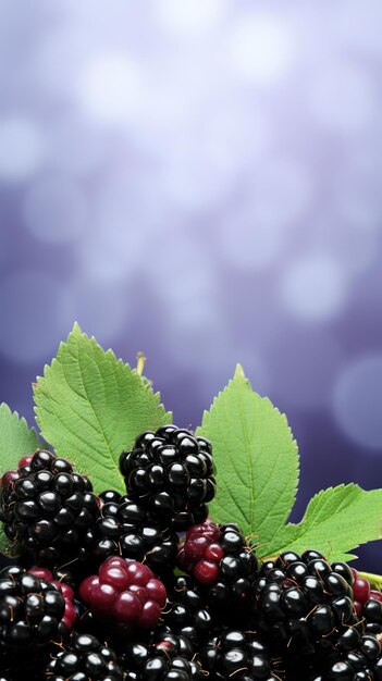 Photo blackberry fruit with leaves copy space generative ai