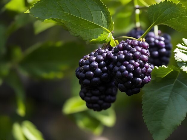 Blackberry grows on a tree in the harvest garden 4k resolution generated ai