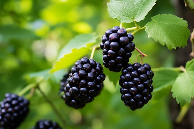 Blackberry hanging on a tree Blackberry in the orchard